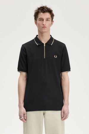 Fred Perry Crepe Piqué Polo Shirt Black | FP69886
