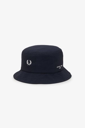 Fred Perry Dual Branded Seersucker Bucket Hat Navy | FP70429