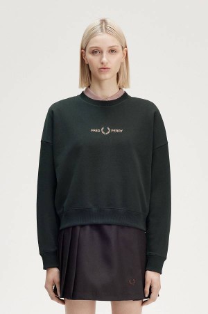 Fred Perry Metallic Branded Sweatshirt Night Green | FP70553