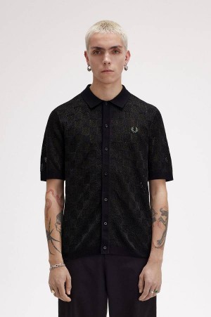 Fred Perry Metallic Chequerboard Knit Shirt Black | FP70133