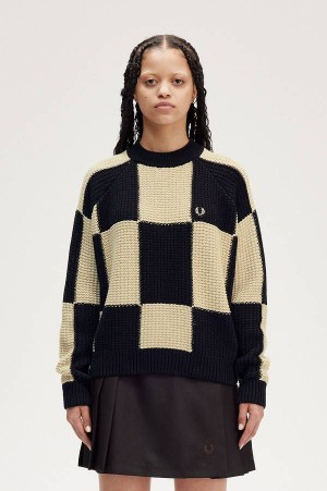 Fred Perry Textured Chequerboard Jumper Black | FP70590