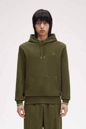 Fred Perry Tipped Hooded Sweatshirt Hunting Green | FP70094