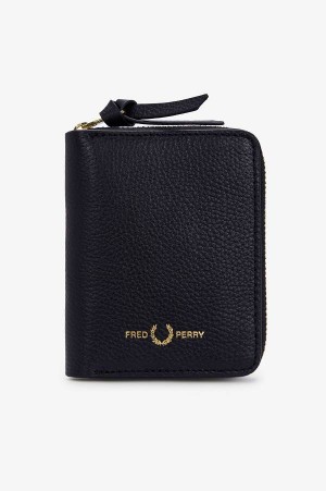 Fred Perry Tumbled Ziparound Wallet Black | FP70404