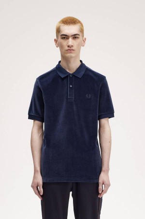 Fred Perry Velour Polo Shirt Dark Carbon | FP69986